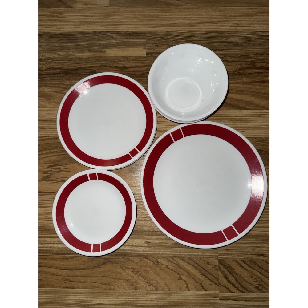 Corelle Urban Red USA Made Setโ 4 Dinner, 4 Appetizer, 6 Bread Plates & 4 Bowls